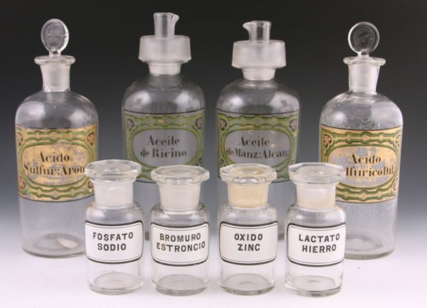Two Sets of Antique Apothecary Bottles,