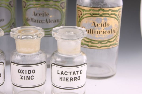 Two Sets of Antique Apothecary Bottles, - 5