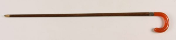 Antique Cane With Opaque Orange Bakelite Handle, - 3