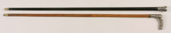 Two Antique Walking Sticks With Silver Handles, - 3