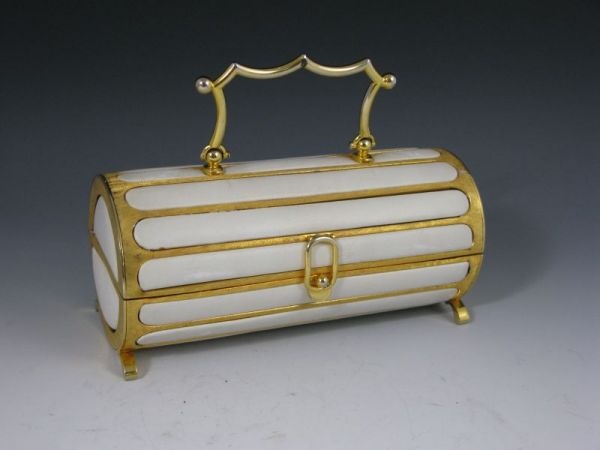 Judith Leiber White Leather & Gold Frame Bag,
