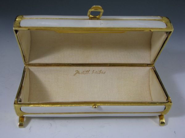 Judith Leiber White Leather & Gold Frame Bag, - 4