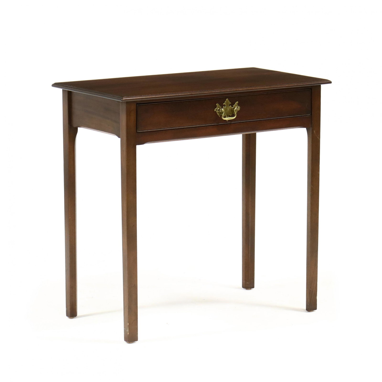 Kittinger, Wiilliamsburg Adaptation, Mahogany Dressing: Kittinger, Wiilliamsburg Adaptation, Mahogany Dressing Tablemid 20th century, rectangular top with molded edge, single drawer with scratch bead, raised on straight legs with inside chamfer, labeled. 2