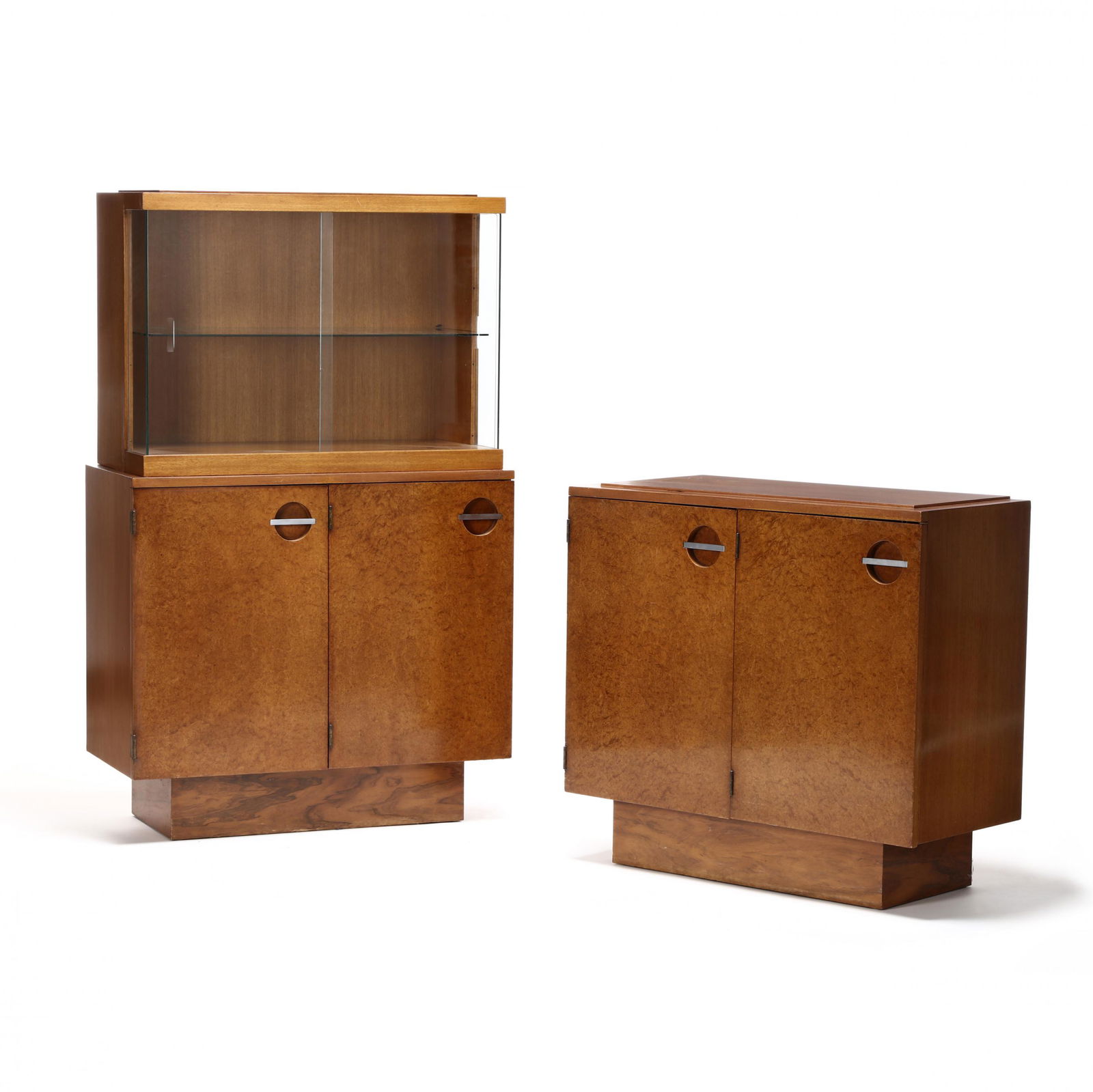 Gilbert Rohde (NY, 1894-1944), Formal Dining Group ,: Gilbert Rohde (NY, 1894-1944), Formal Dining Group, China Cabinet and Server1936, Herman Miller, mahogany and burl maidou wood veneers, including a two part china cabinet with upper removable case hav