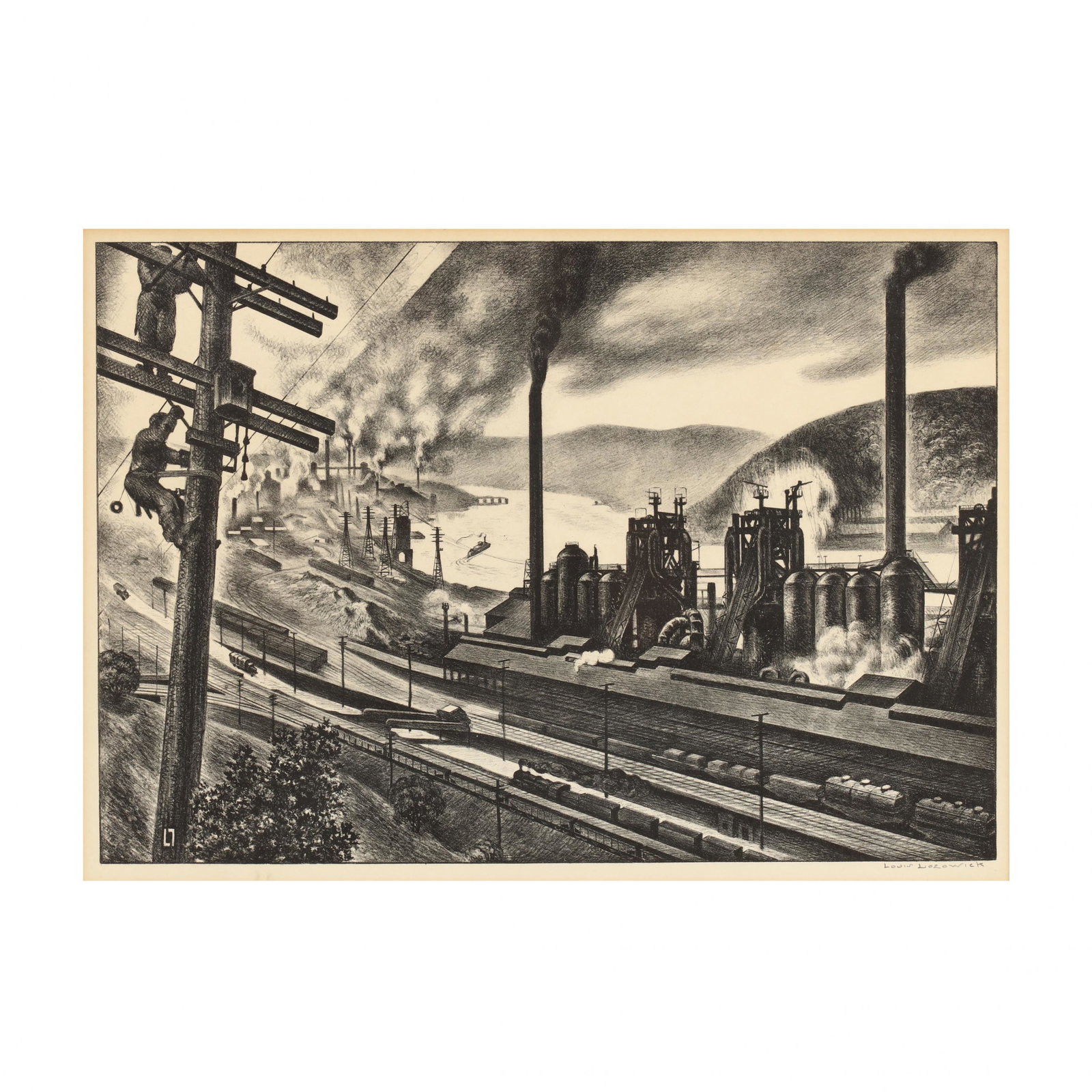 Louis Lozowick (American/Russian, 1892â€“1973), Steel: Louis Lozowick (American/Russian, 1892â€“1973), Steel Valley lithograph, 1936, pencil signed at lower right, edition of 250, published by the Associated American Artists, New York and retains the