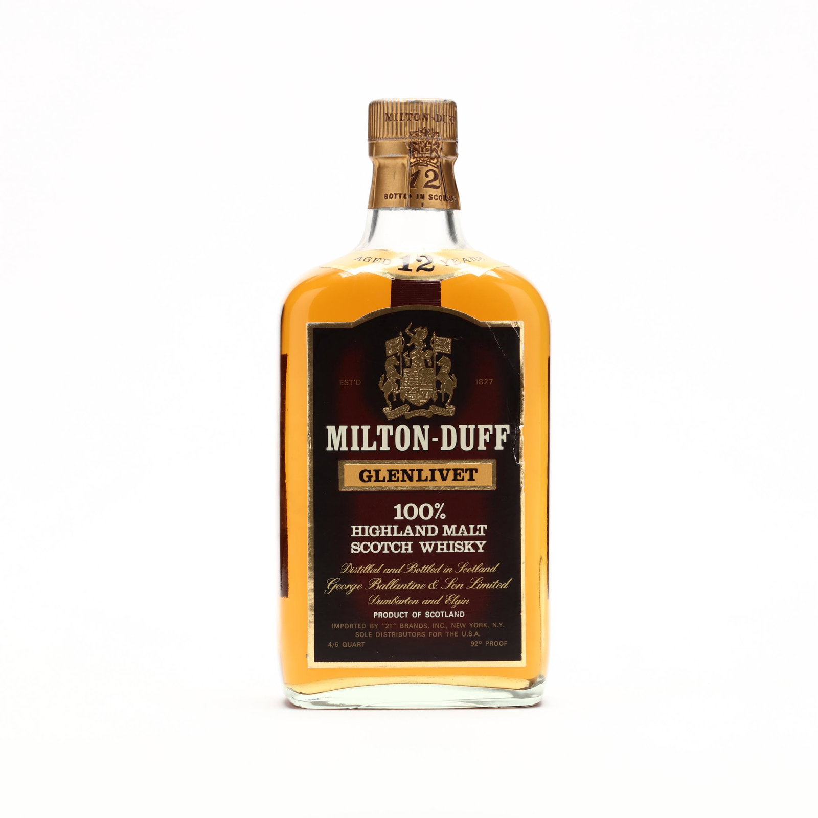 Miltonduff-Glenlivet Scotch Whisky: Miltonduff-Glenlivet Scotch Whisky The buyer acknowledges that he/she is acting within compliance with their state and local laws in regards to the purchase, transportation and delivery of spirituous 