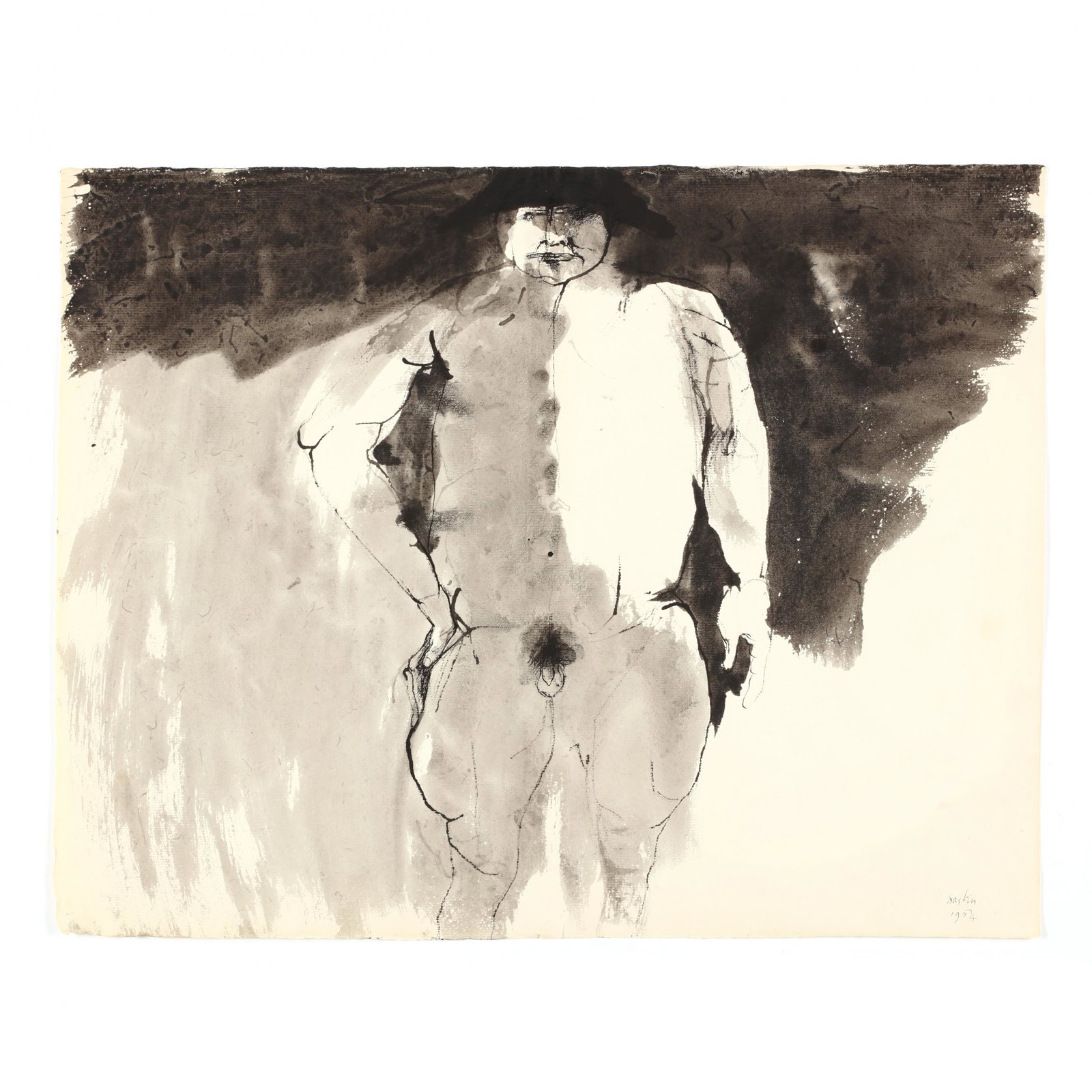 Leonard Baskin (MA/NY, 1922-2000), Male Nude: Leonard Baskin (MA/NY, 1922-2000), Male Nudeink on laid paper with watermark, signed and dated 1964 at lower right, unframed. Sheet 15.5 x 20 in. Additional high-resolution photos are available at ww