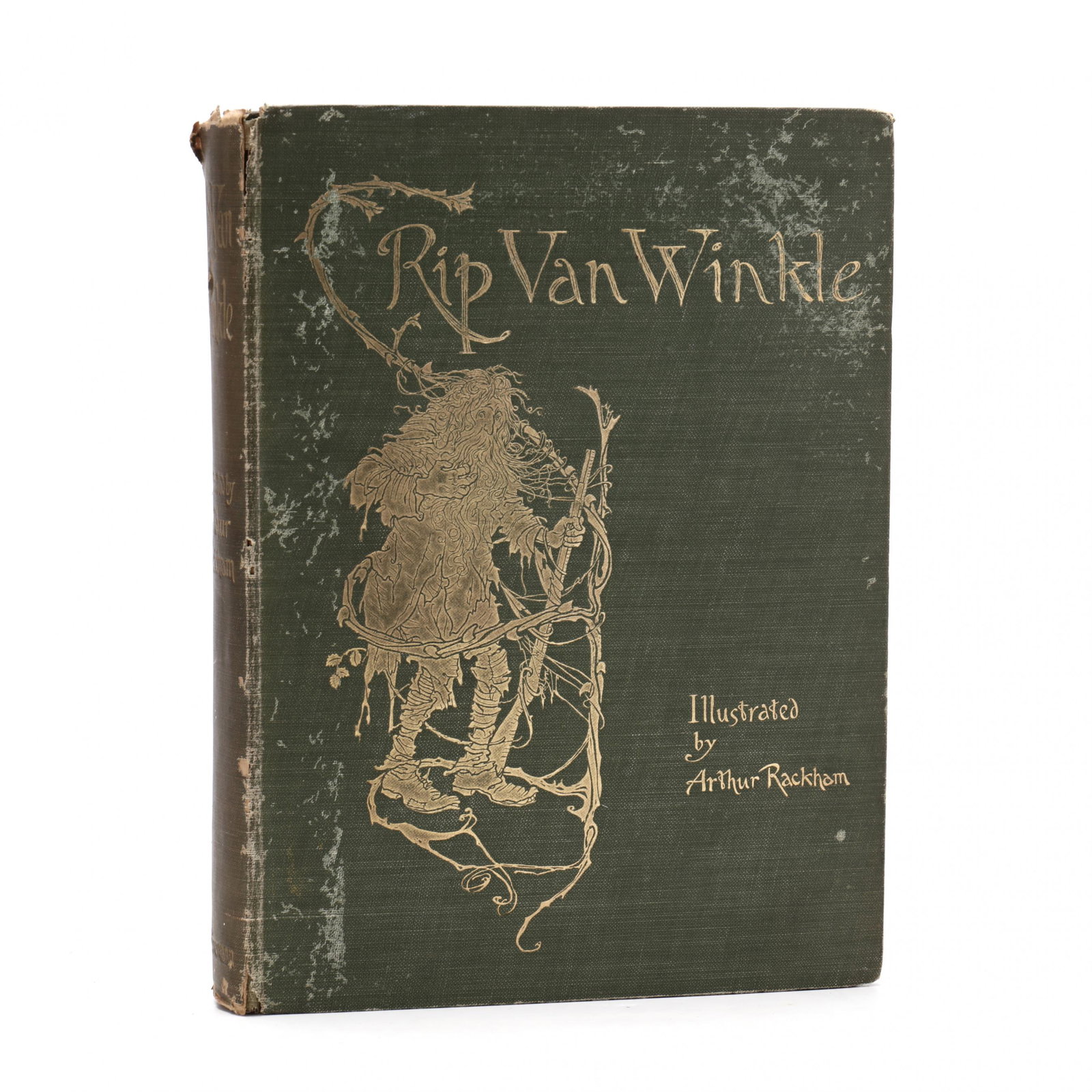 Irving, Washington. Rip Van Winkle , Illustrated by: Irving, Washington. Rip Van Winkle, Illustrated by Arthur Rackham (London: William Heinemann, 1905), quarto (10.25 in.), 57 pages with 50 tipped-in color plates behind protective tissue, green cloth w