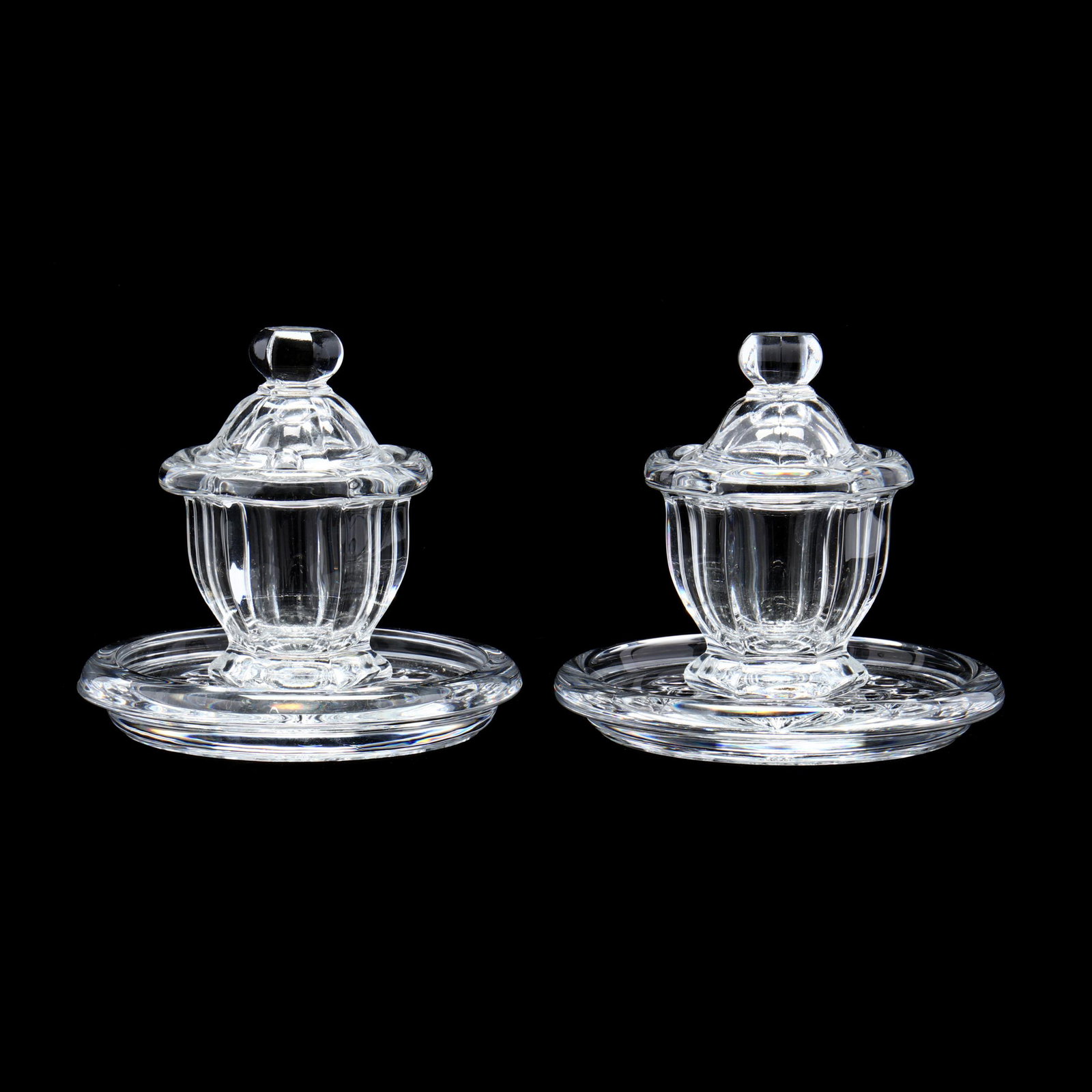 Baccarat, Two Harcourt Mustard Jars and Two Plates: Baccarat, Two Harcourt Mustard Jars and Two Plates France, mid 20th century, each marked. Mustard Jars 4.5 in., Plates 5.5 in. Additional high-resolution photos are available at www.lelandlittle.com