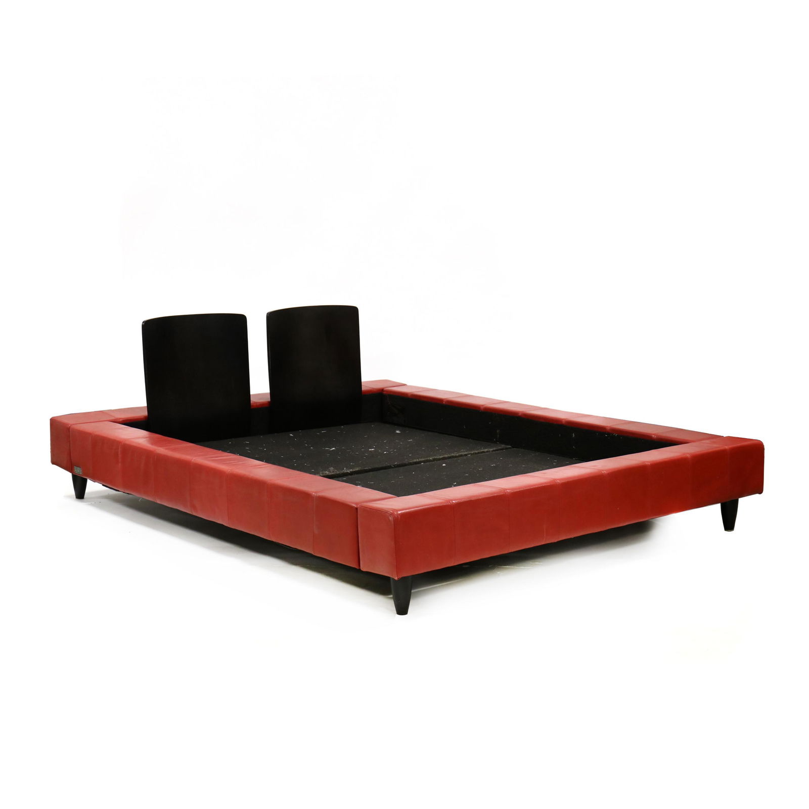 Normand Couture (Canada), Red Leather Queen Size: Normand Couture (Canada), Red Leather Queen Size Platform BedCamÃ©lÃ©on, Jardin, late 20th century, two ebonized bentwood headboards, stitched red leather rails. Headboard 15 x 78 in. Platform hei
