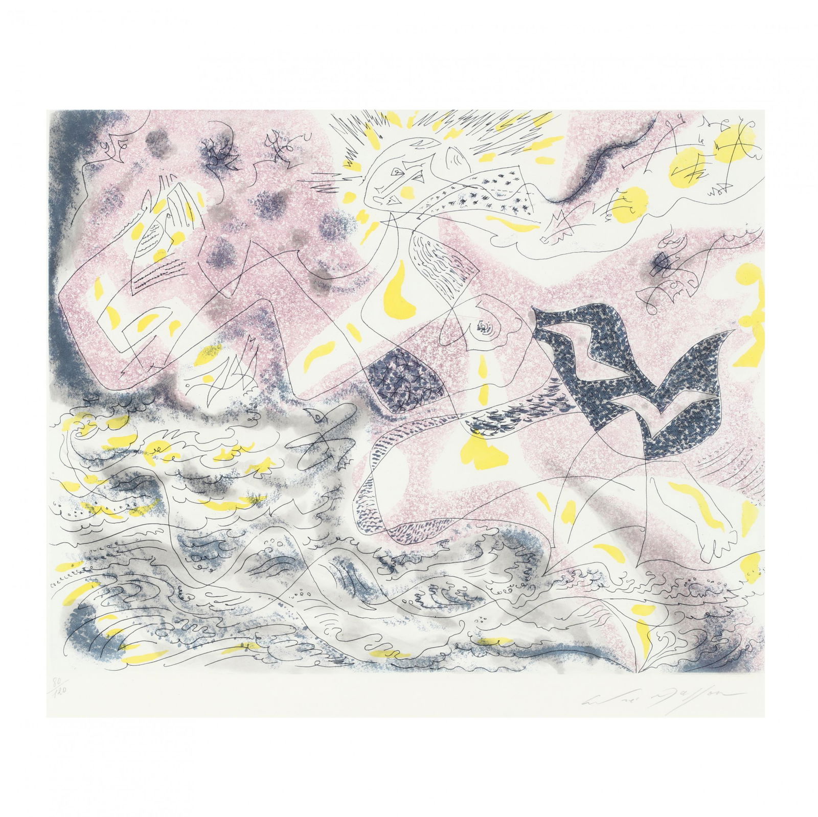 AndrÃ© Masson (French, 1896â€“1987), Etching and: AndrÃ© Masson (French, 1896â€“1987), Etching and Aquatintpencil signed and numbered 80/120 lower margin, sheet also bears blindstamp at lower left, the full sheet, presented in floating frame.