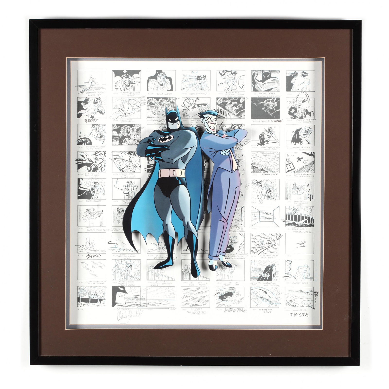 Framed Batman and Joker Storyboard (Warner Bros. Studio: Framed Batman and Joker Storyboard (Warner Bros. Studio Store, 1994) limited edition 3-dimensional shadowbox with offset lithography, 1994, pencil signed at lower left by actor Mark Hamill, numbered 1