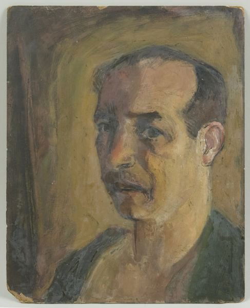 Jack Tworkov (NY/MA, 1900-1982), Self Portrait,: Jack Tworkov (NY/MA, 1900-1982), Self Portrait, mixed media on Whatman's artist board, unsigned, inscribed on the verso "Jack Tworkov / Self portrait - / gift to Ned Cornish / Aug. 1950 / 318 E 19th S