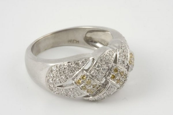 14KT White Gold Diamond Weave Motif Ring,