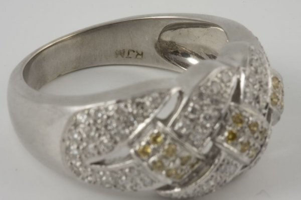 14KT White Gold Diamond Weave Motif Ring, - 2