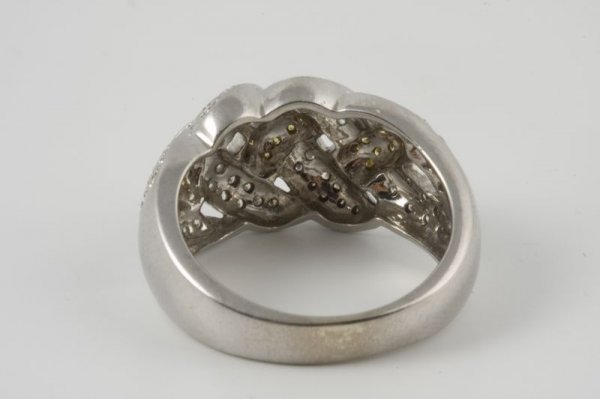 14KT White Gold Diamond Weave Motif Ring, - 3