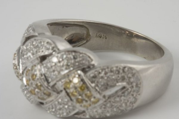 14KT White Gold Diamond Weave Motif Ring, - 4