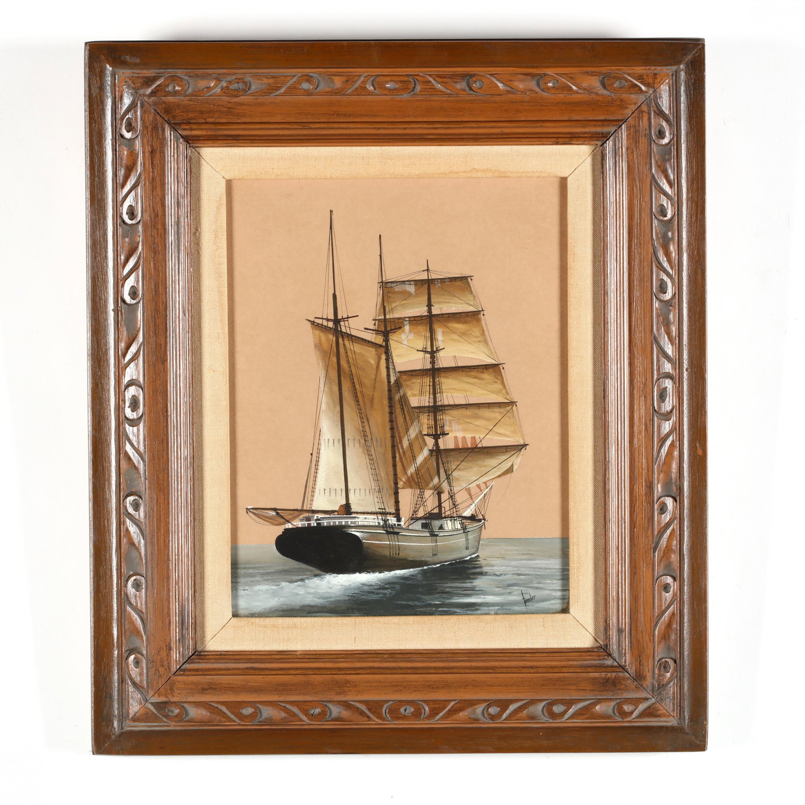 Ernest C. Towler (NC/CA, 1927-2015), Portrait of a: Ernest C. Towler (NC/CA, 1927-2015), Portrait of a Clipper Ship gouache and watercolor, mid-20th century, signed "Towler" at lower right, retains partial label to verso, presented in wooden frame with