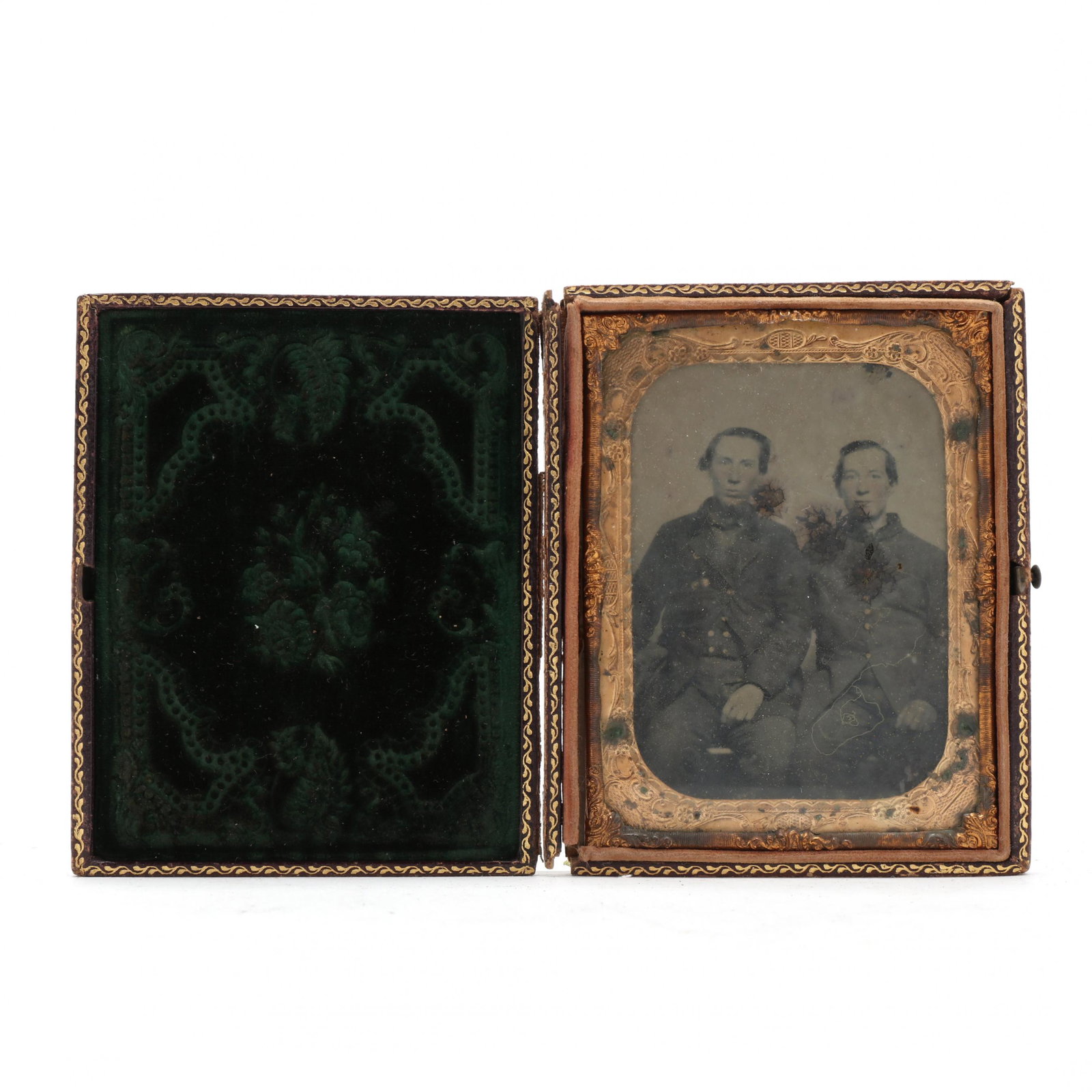 Quarter Plate Tintype of Two Tennessee Confederate: Quarter Plate Tintype of Two Tennessee Confederate Brothers a modern card penned in two different hands was placed behind the image and reads, "Oliver B Caldwell on left / Rufus A Caldwell on right / 