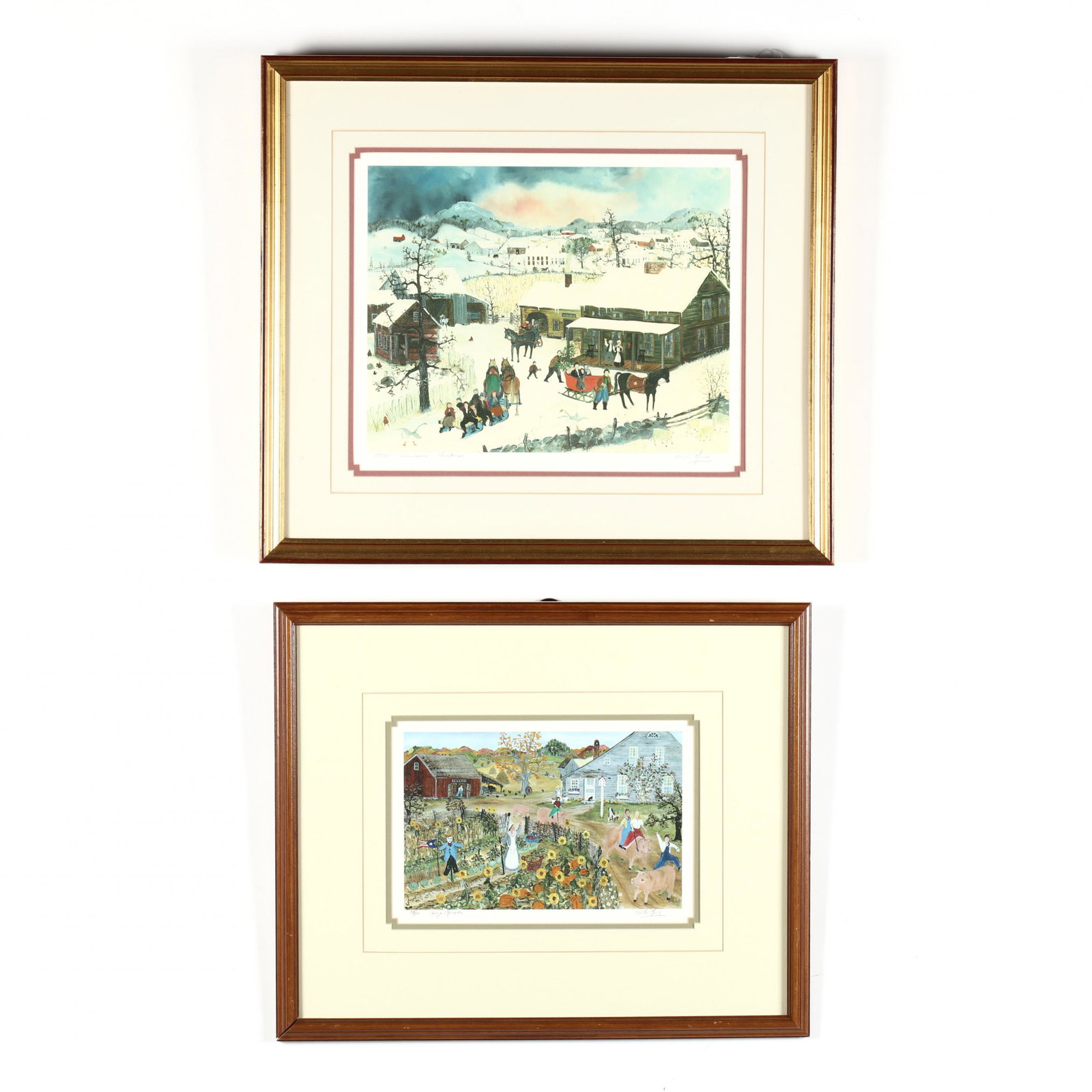 Will Moses (American, born 1956), Pig's Parade and: Will Moses (American, born 1956), Pig's Parade and Grandma's Christmas each a giclÃ©e print in colors, pencil signed, titled, and numbered lower margin, both matted and framed. DOA 22 x 25 in. (the 