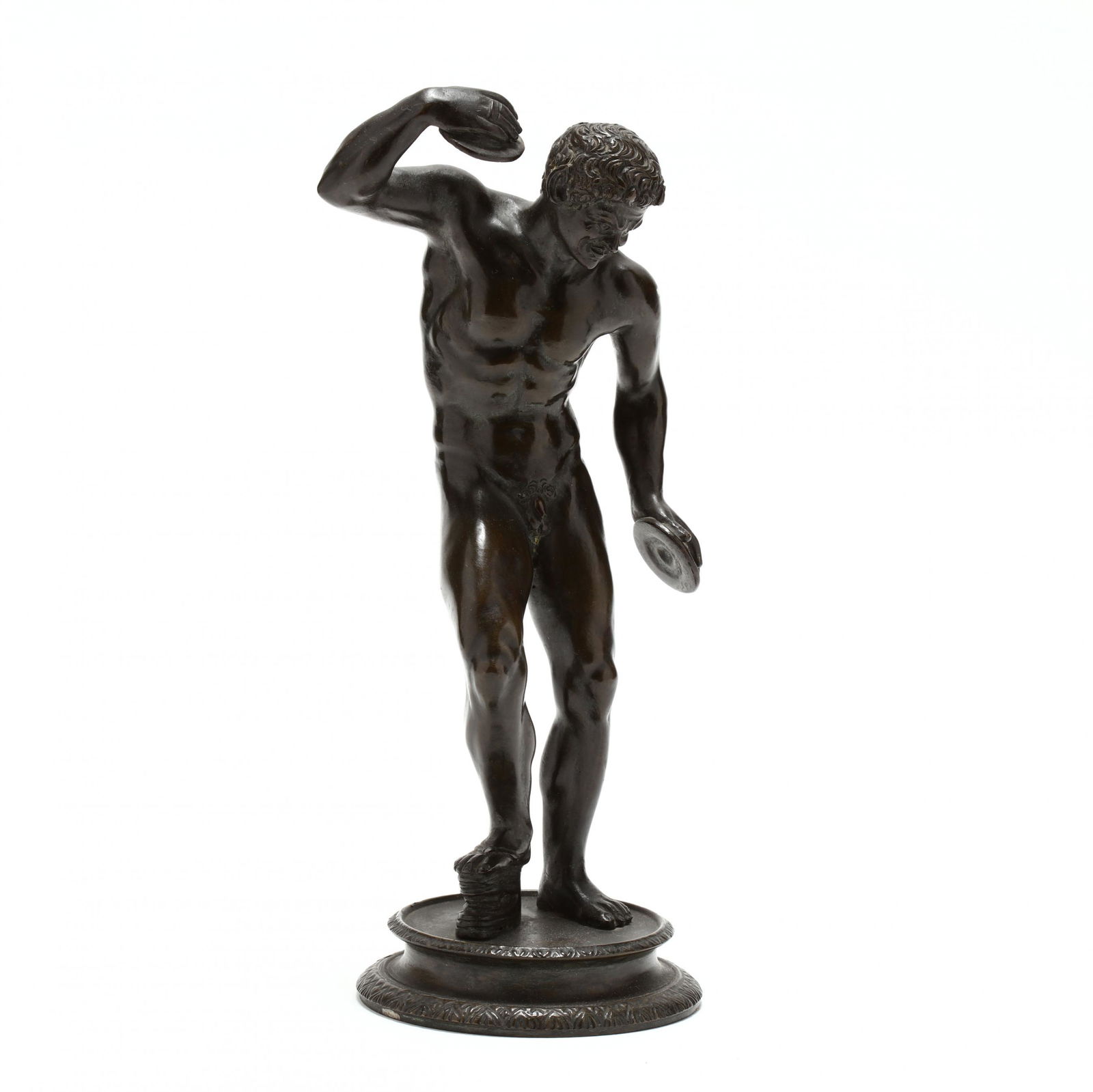 Grand Tour Bronze Sculpture after the Dancing Faun by: Grand Tour Bronze Sculpture after the Dancing Faun by Pietro Ciprianibronze with dark brown patina, unsigned, based on Cipriani's full scale work inspired by the Hellenistic statue in Florence. 10.75