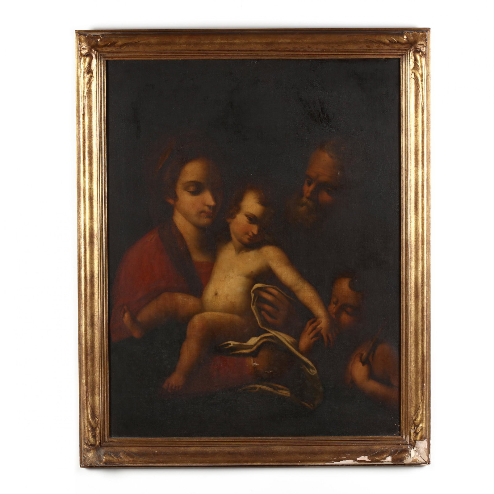 after Raphael Sanzio (Italian, 1483â€“1520), The Holy: after Raphael Sanzio (Italian, 1483â€“1520), The Holy Family with the Infant St. John the Baptist oil on canvas (lined), Continental School (19th century), unsigned, presented in a gilt frame. DO