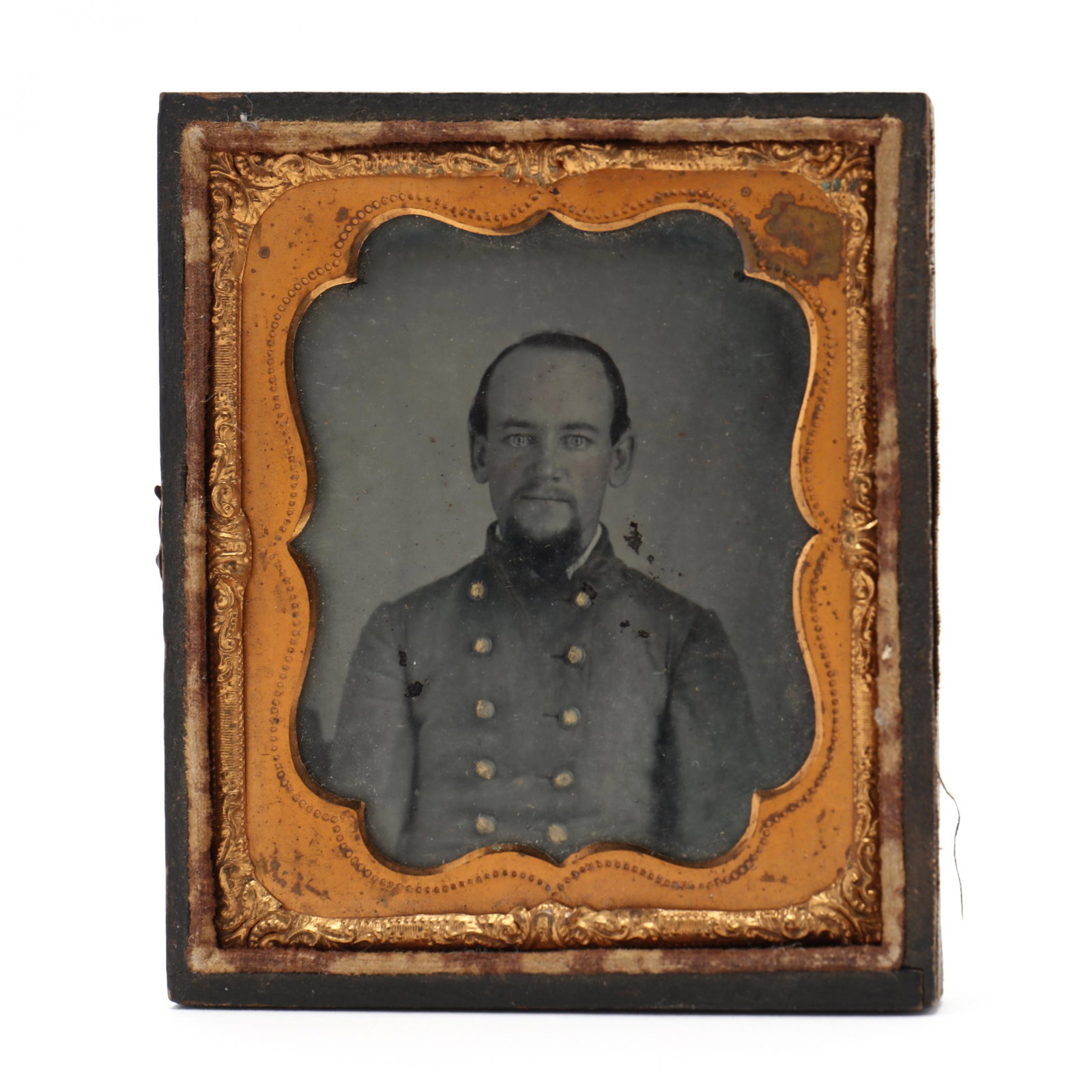 Half Case Sixth Plate Ambrotype of a North Carolina: Half Case Sixth Plate Ambrotype of a North Carolina Confederate Lieutenant identified as Wake County farmer Sidney A. Hinton, who enlisted as a private in Co. I, 6th NC Infantry on May 28, 1861 and wa