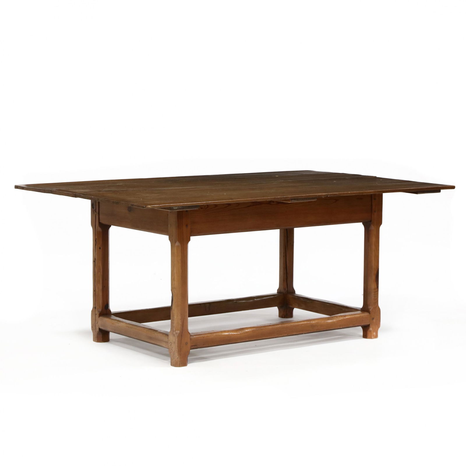 Abe Cassidy Jr. (NC, b. 1942), Southern Tavern Style: Abe Cassidy Jr. (NC, b. 1942), Southern Tavern Style Farm Tableformed from 19th century yellow pine boards, two board rectangular top, raised on four straight legs with chamfered corners and a box str