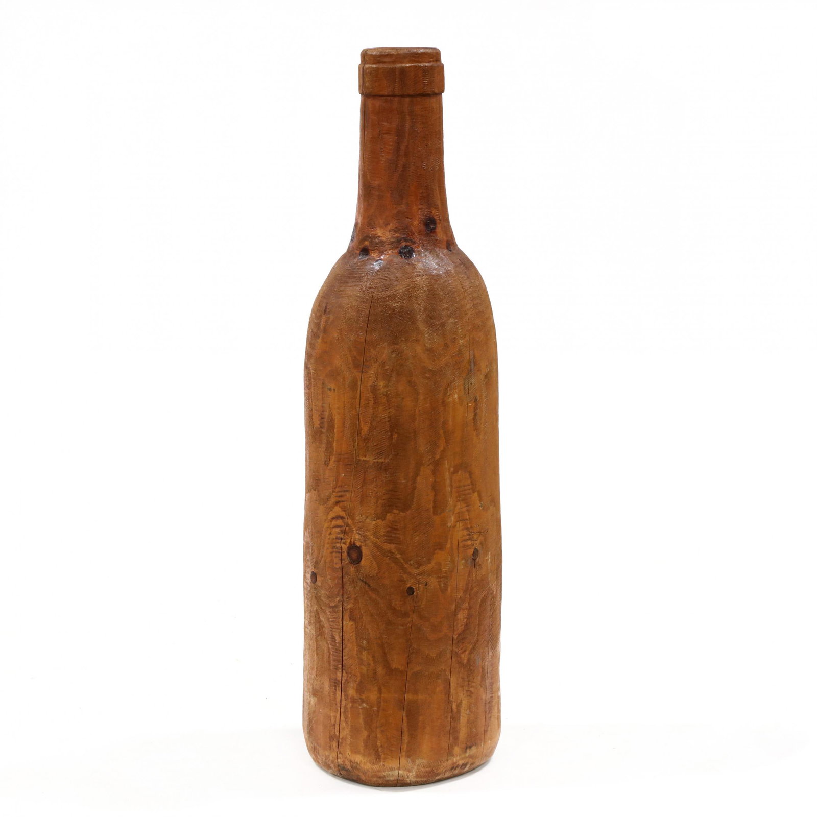 Monumental Hand-Carved Wooden Wine Bottle: Monumental Hand-Carved Wooden Wine Bottle 20th century, solid pine. 56.5 in. high From the Personal Collection of Bob Timberlake, Lexington, North Carolina Additional high-resolution photos are availa