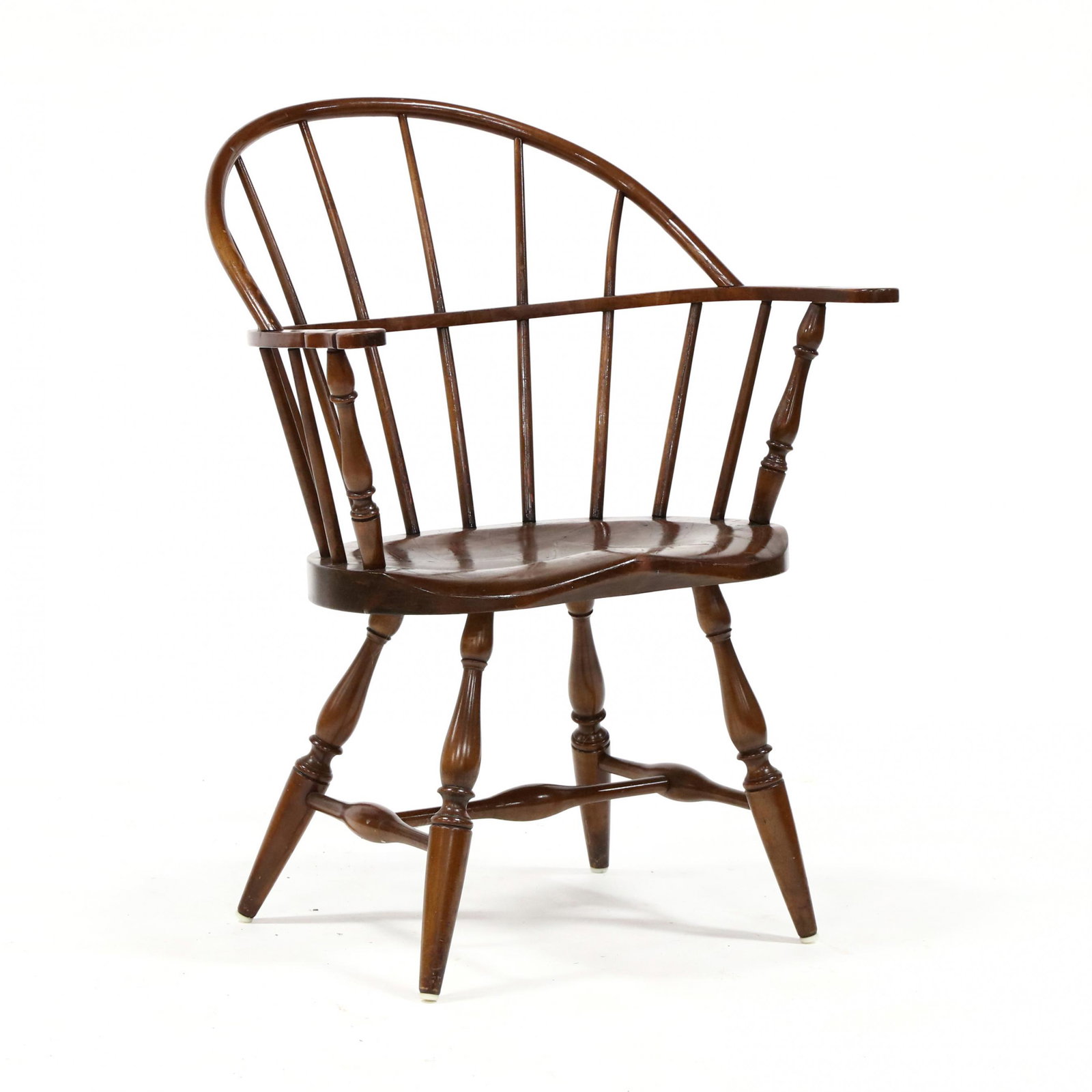 Bob Timberlake Studio, Windsor Armchair: Bob Timberlake Studio, Windsor Armchair late 20th century, pine and mixed woods, bentwood crest rail six spindle back, saddle seat, turned legs and stretcher base, signed. 34 x 27 x 15 in.; Seat heigh