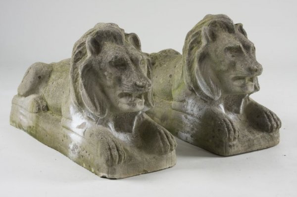 Pair of Cast Stone Architectural Lions,
