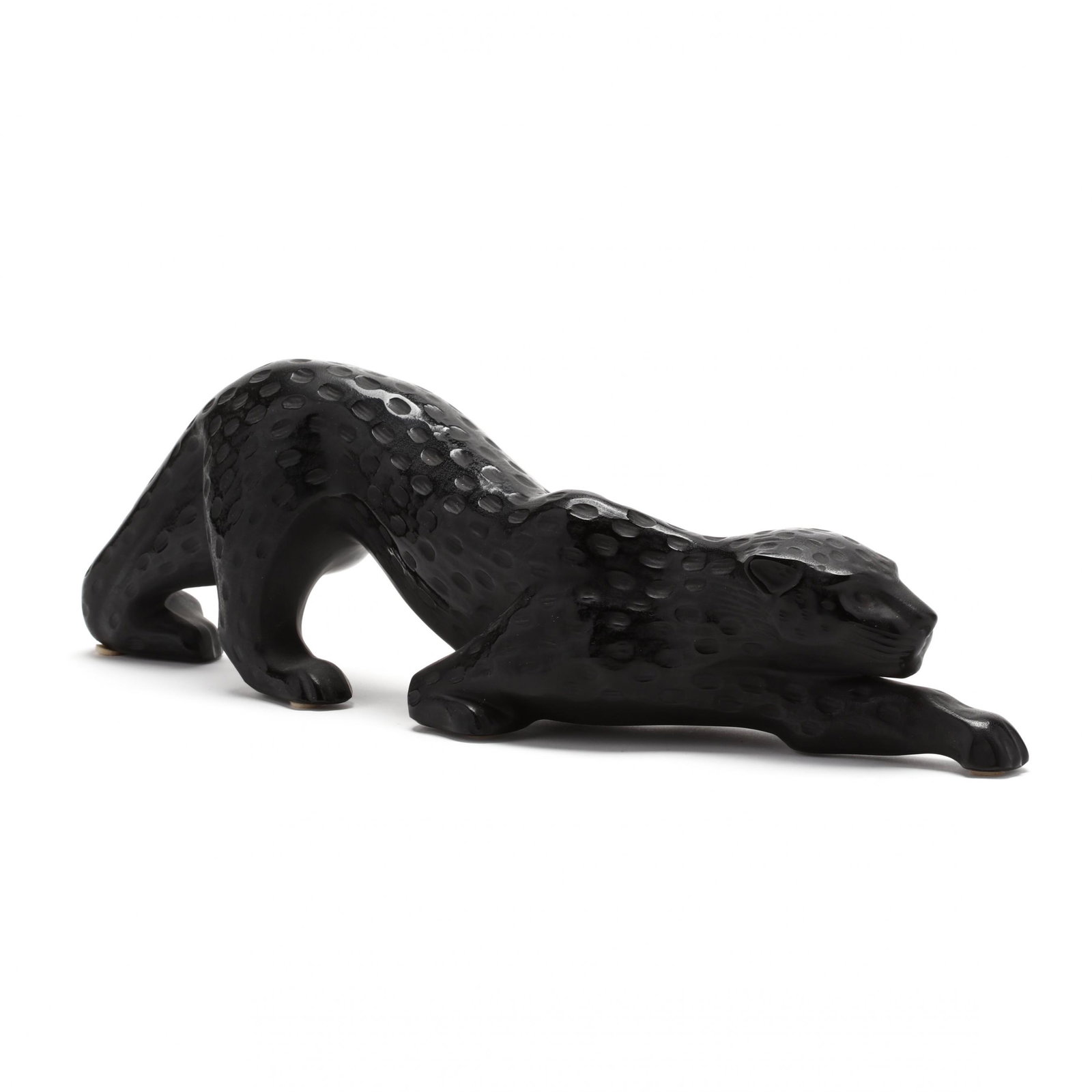 Lalique, Large Crystal Zeila (Panther): Lalique, Large Crystal Zeila (Panther) designed by Marie-Claude Lalique, polished and frosted black crystal, signed. 4.5 x 14.75 x 3.5 in. The Collection of Mr. Duggins and Mr. Dunn, High Point, North