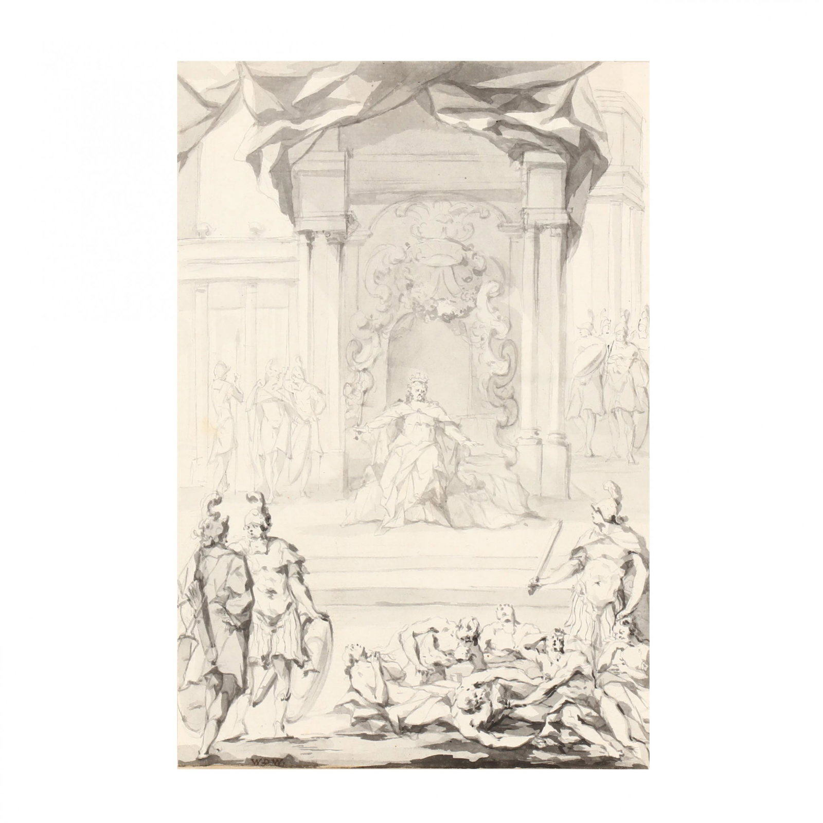 Old Master Drawing of Psalm XXI from the Old Testament: Old Master Drawing of Psalm XXI from the Old Testament pen and ink and grey wash on laid paper, early 18th century, possibly attributed to Jacob de Witt [alternate spelling Jacob de Wit] (1695-1754), 