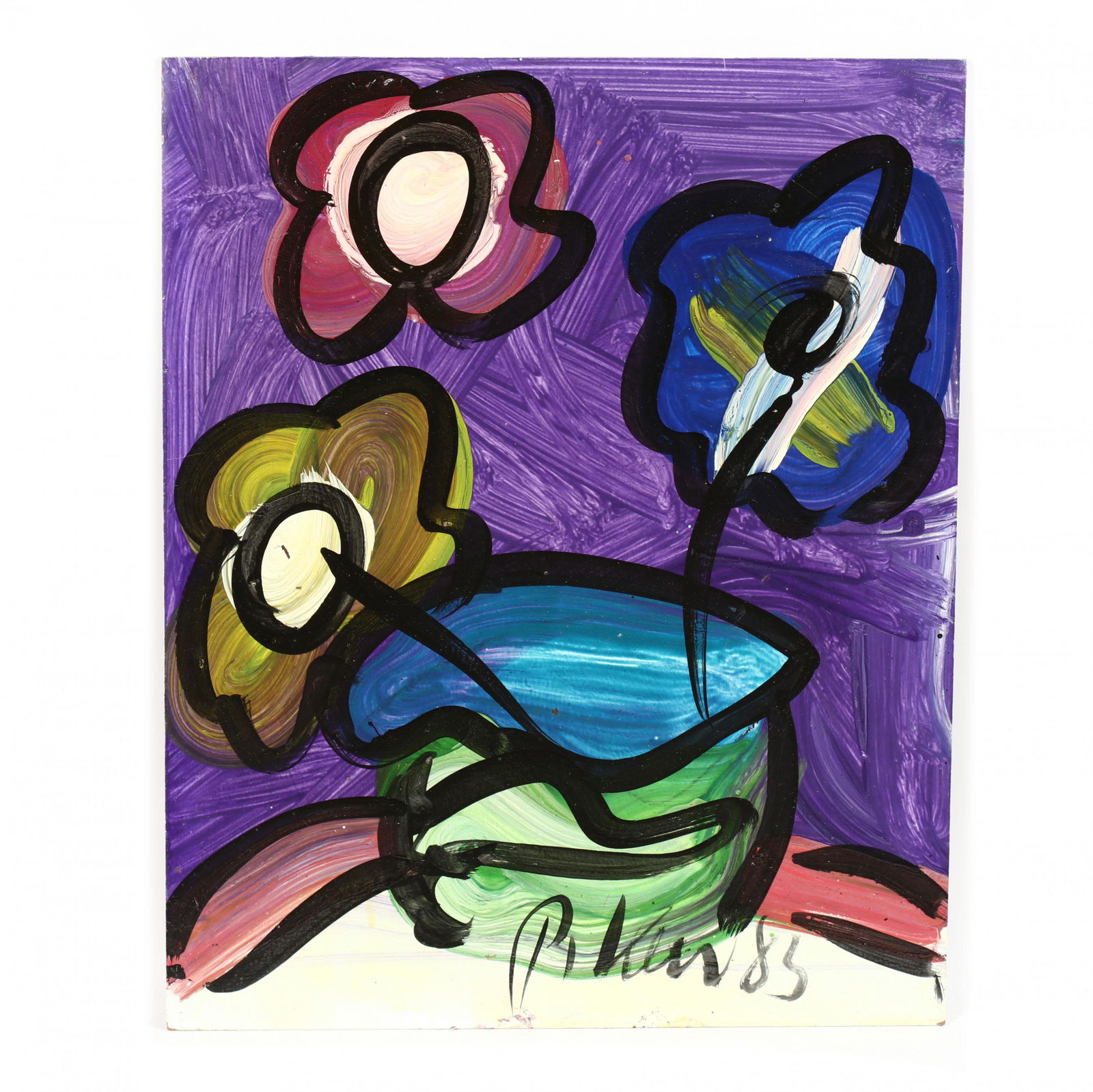 Peter Keil (German, born 1942), Winter Flowers: Peter Keil (German, born 1942), Winter Flowersoil on board, signed and dated 1985 at lower right recto and to verso, unframed. 20 x 16 in. Keil's energetic artworks are primarily oil-based paint on ca