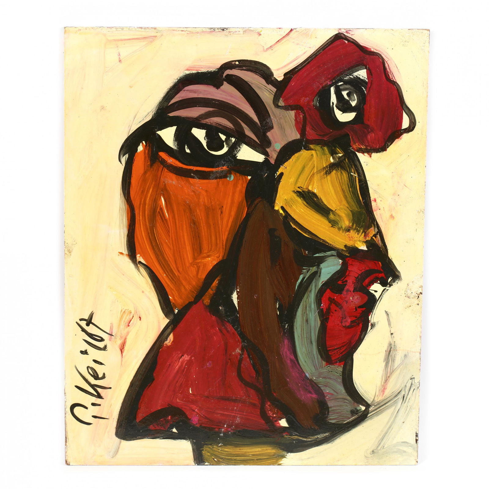 Peter Keil (German, born 1942), Expressionist Portrait: Peter Keil (German, born 1942), Expressionist Portraitoil on board, signed lower left and dated circa 1987, unframed. 20.25 x 16.25 in. Keil's energetic artworks are primarily oil-based paint on canva