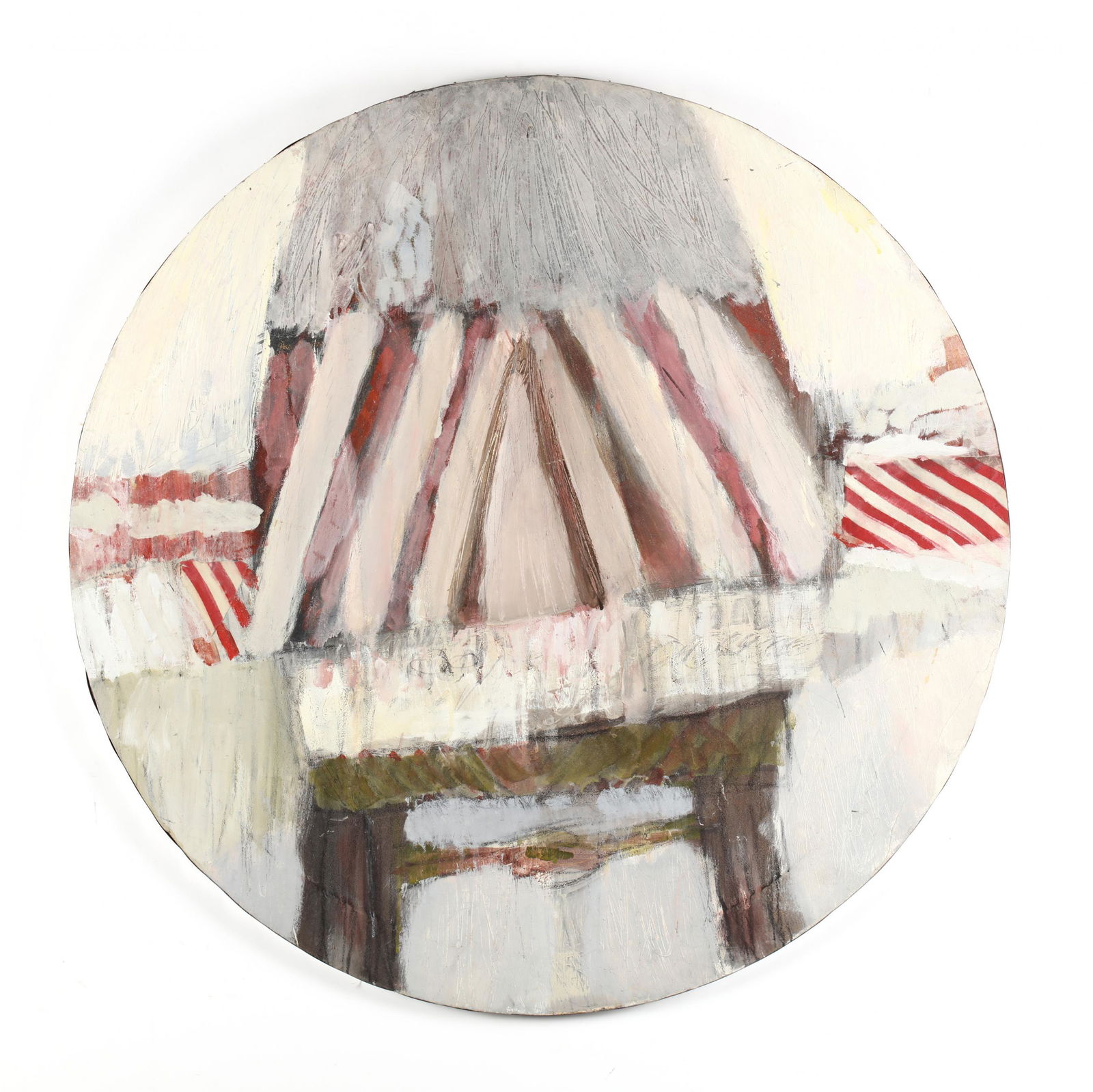 Melvin Justice (NC), Truck: Melvin Justice (NC), Truckmixed media on canvas, faint signature and inscription on the verso, retains a James River juried art exhibit label on the verso, self-framed. Frame Dimensions 37.5 in. (diam