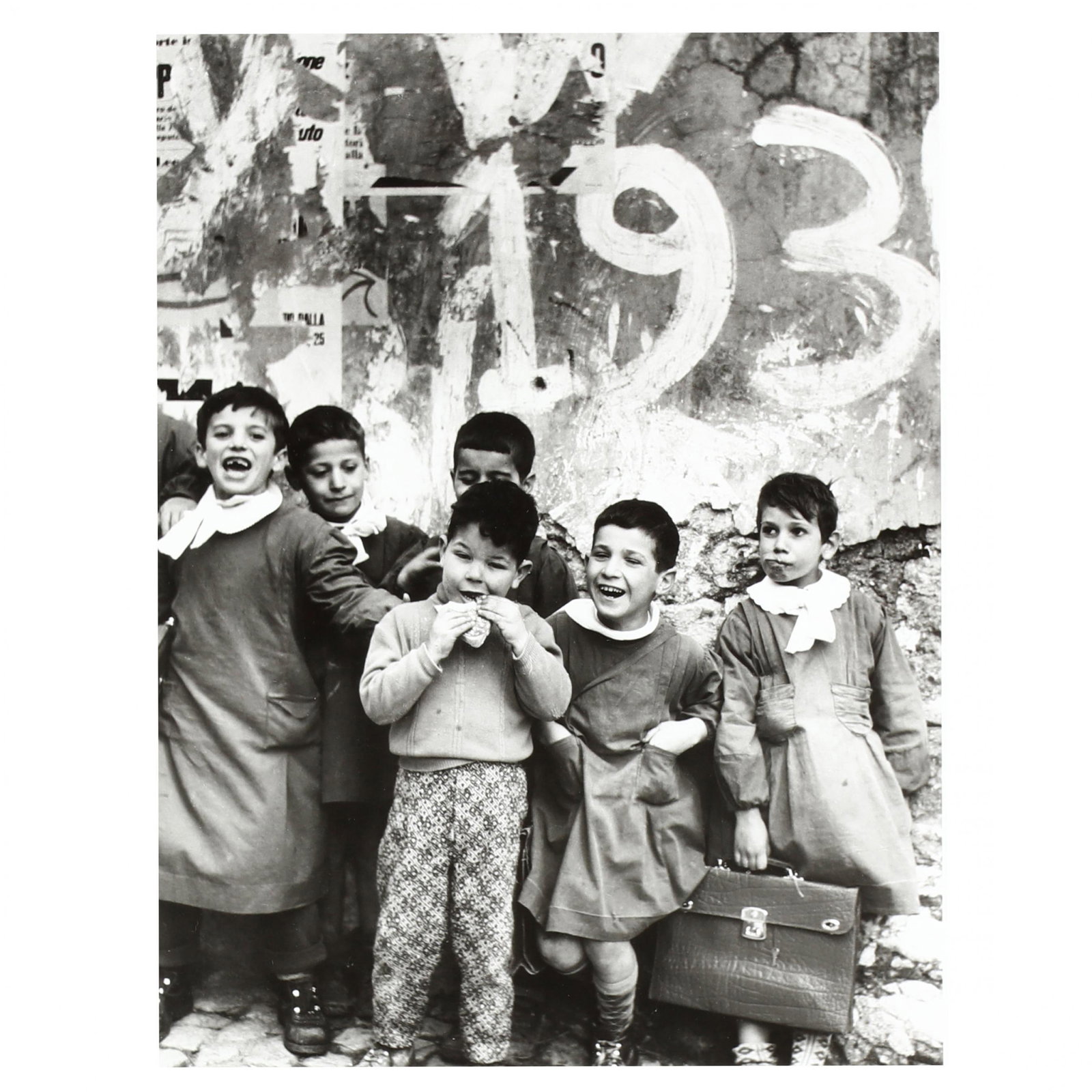 Bill Perlmutter (American, born 1932), School Boys,: Bill Perlmutter (American, born 1932), School Boys, Italy, 1956 gelatin silver print, appears to be signed in ink beneath matting in lower right margin, from the series Through a Soldier's Lens: Europ