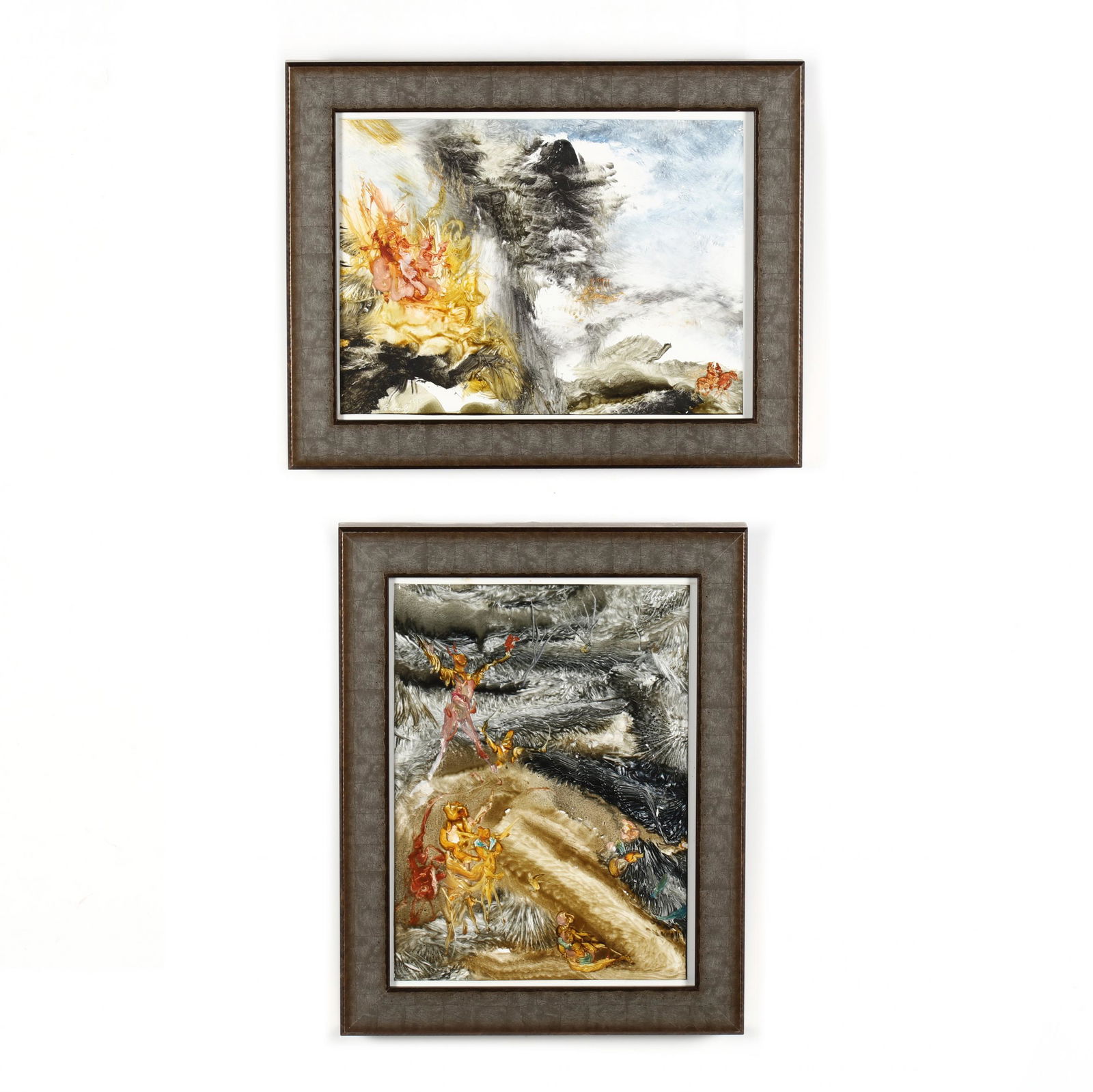 Reginald Pollack (American, 1924-2001), Two Surrealist: Reginald Pollack (American, 1924-2001), Two Surrealist Paintingsoil on board, both signed and dated 1981, presented in attractive silvered frames. Frame dimensions 14.5 x 11.25 in.; Frame dimensions 1