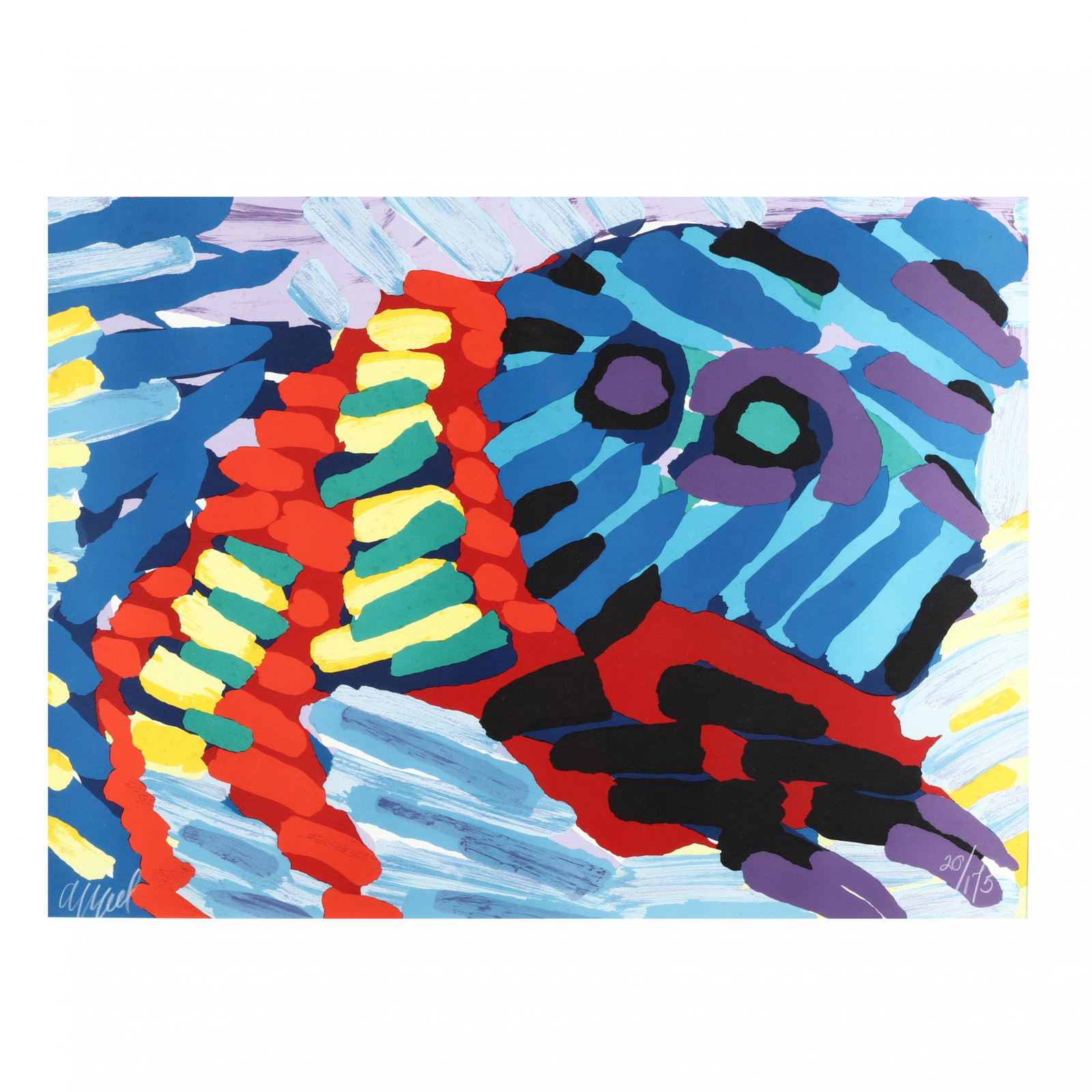 Karel Appel (Dutch, 1921â€“2006), See Me Running Again: Karel Appel (Dutch, 1921â€“2006), See Me Running Again lithograph in colors, signed and numbered 20/175, matted and framed. Frame dimensions 26 1/4 x 33 3/4 in. Private Collection, Greensboro, No