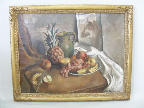 Robert Brackman (NY, 1898-1980), Still Life w/Nude: Robert Brackman (NY, 1898-1980), Still Life w/Nude, tabletop still life w/female nude sitting in window beyond, signed LR "Robert Brackman" (Brackman studied at the National Academy of Design w/Robert