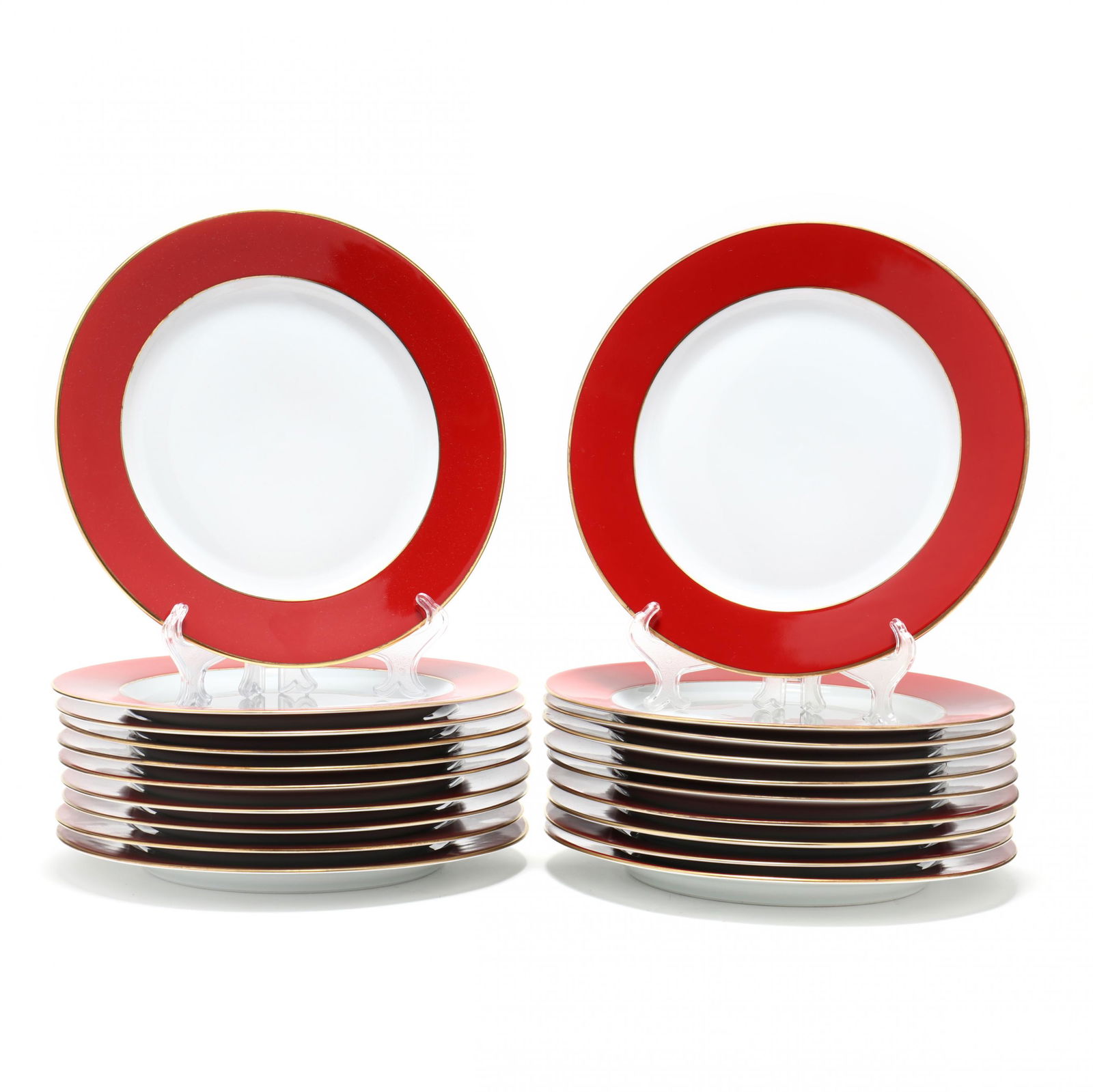 Set of (20) Bernardaud Limoges Opaline Presentation: Set of (20) Bernardaud Limoges Opaline Presentation PlatesWide orange border with gilt edge. 11 5/8 in. From the Estate of the late Ruth J. Hope, DeBordieu Colony, Georgetown, South Carolina Addition