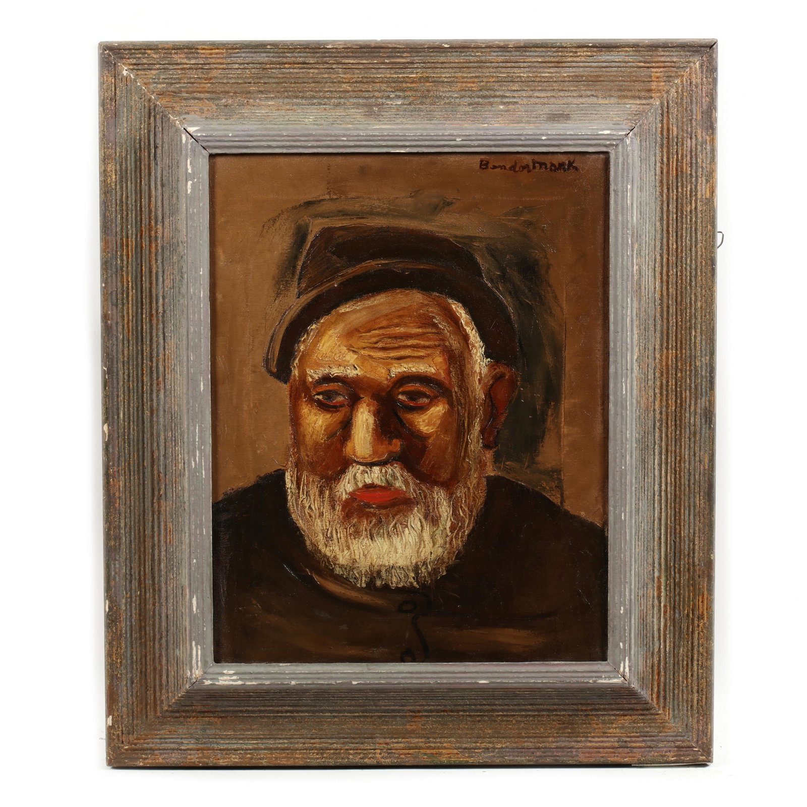 Bendor Mark (CA, 1912-1995), Old Man with White Beard: Bendor Mark (CA, 1912-1995), Old Man with White Beard oil on canvas, signed at upper right, signed and dated 1935 on the verso, presented in a period frame. Frame dimensions 25.5 x 21.5 in. Deaccessio