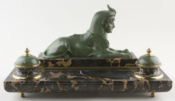 Egyptian Revival Sphinx Inkwell, early 20th c.,
