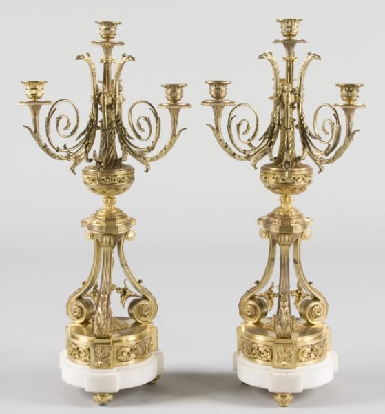 Pair of Gilt Bronze & Alabaster Candelabra,
