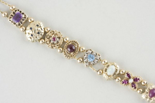 14KT Yellow Gold Multi Stone Slide Bracelet,