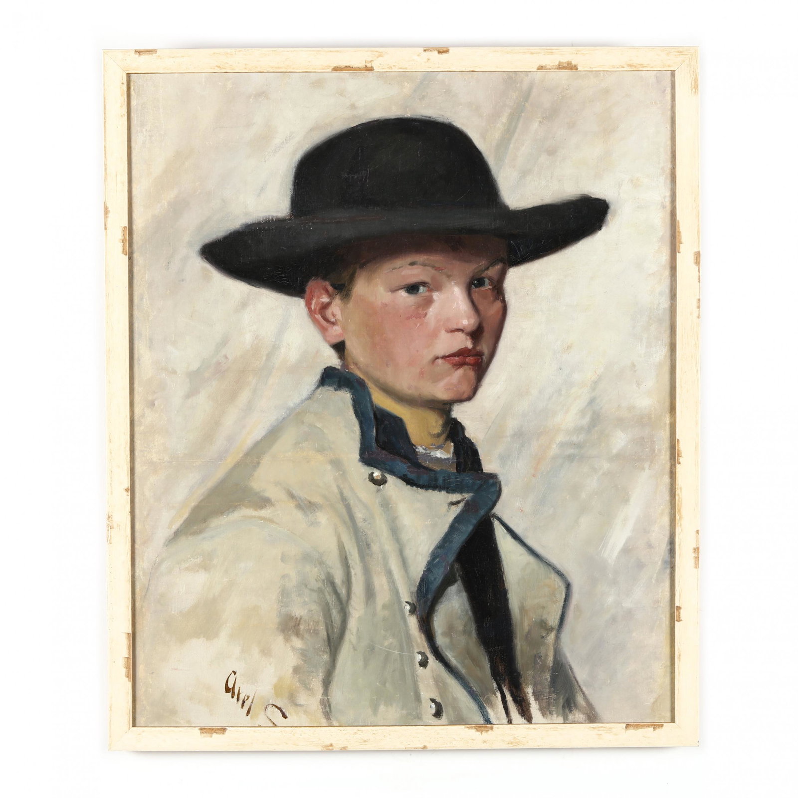 Continental School (early 20th century), Portrait of a: Continental School (early 20th century), Portrait of a Boy oil on canvas laid on board, signed "Axel S." at lower left, presented in a painted frame. Frame dimensions 23 x 19 1/2 in. From the Personal