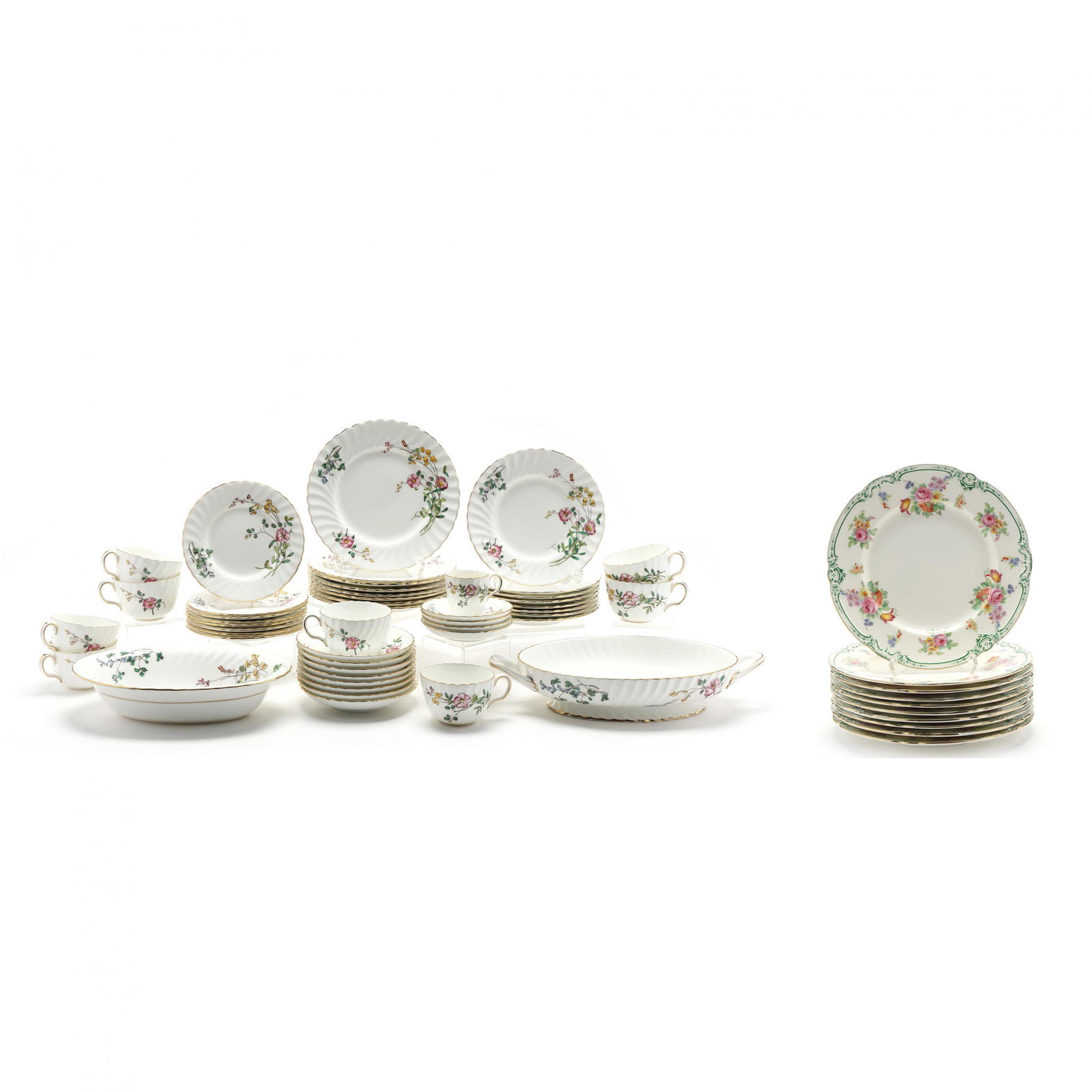 Two Groups of Minton Dinnerware, Lady Clare and: Two Groups of Minton Dinnerware, Lady Clare and Dainty Sprays Lady Clare (10) plates (10 5/8 in.) (cutlery marks; one plate with darkening); (50) pieces Dainty Sprays with (8) plates (7 7/8 in.); (8) 