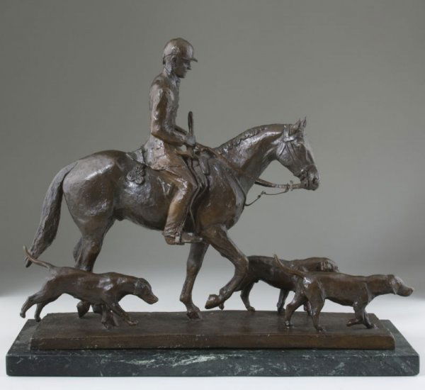 Alice Carr de Creeft (CA, 1899-1996), On the Hunt: Alice Carr de Creeft (CA, 1899-1996), On the Hunt bronze sculpture mounted to marble base, signed "Carr de Creeft" and inscribed "MFH" on the top of bronze, inscribed "JHM Classic Bronze" and "JHM" on