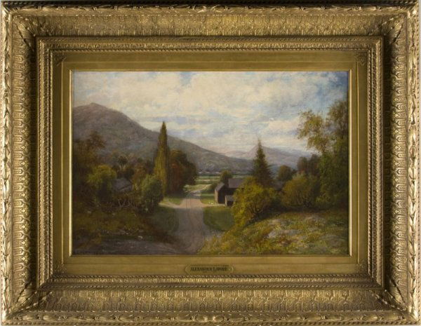 Alexander Lawrie (NY, 1828-1917), Village Lane: Alexander Lawrie (NY, 1828-1917), Village Lane oil on canvas (relined), signed and dated at lower left "A. Lawrie 1877," presented in a very fine original gilt wood frame with applied composition orna