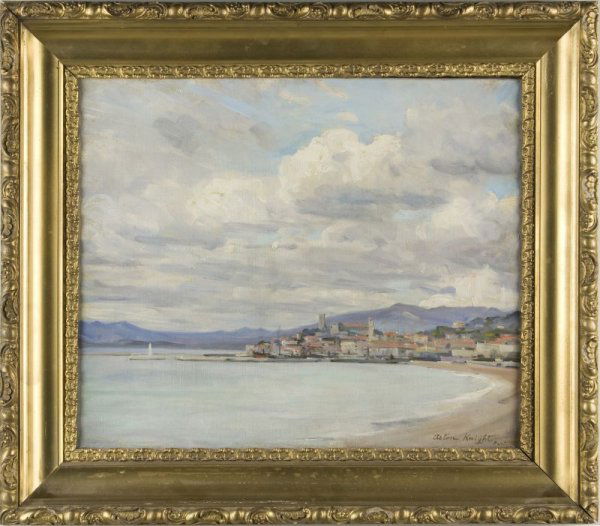 Louis Aston Knight (NY/CA/Fr., 1873-1948), Cannes: Louis Aston Knight (NY/CA/Fr., 1873-1948), Cannes oil on canvas, signed at lower right "Aston Knight / Paris," retains a Ch. Pottier of Paris gallery label on the verso, also retaining a label listing